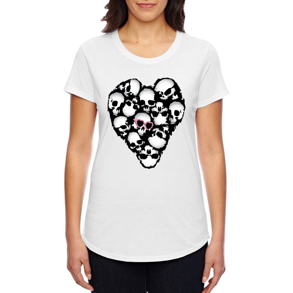 Women's Skulls heart Graphic T Shirts - White